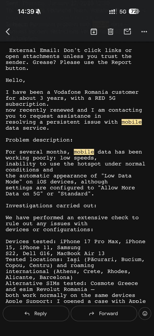 Vodafone investigation email
