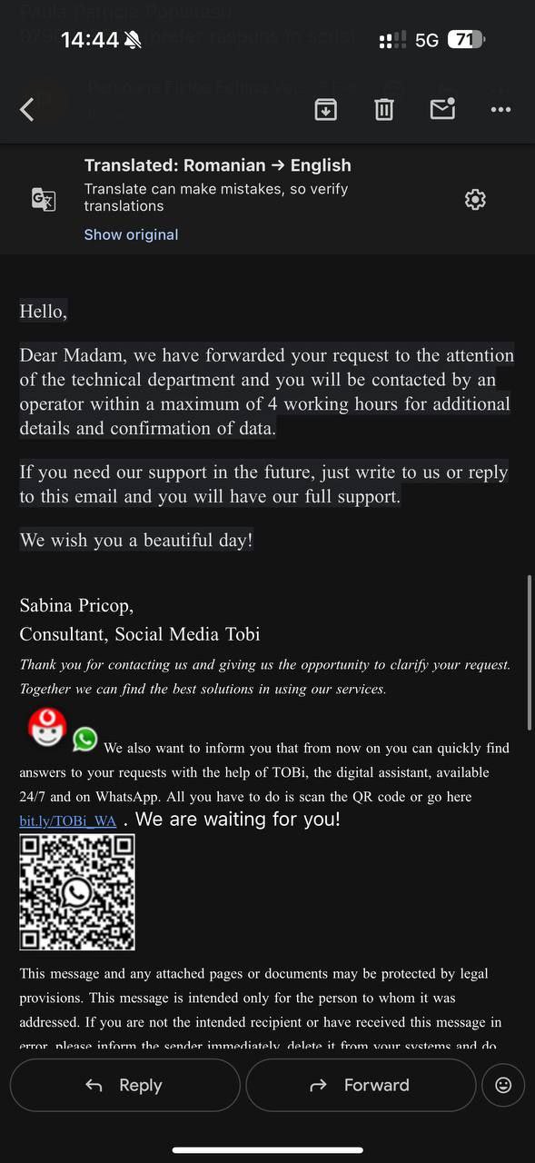 Romanian Post tracking email